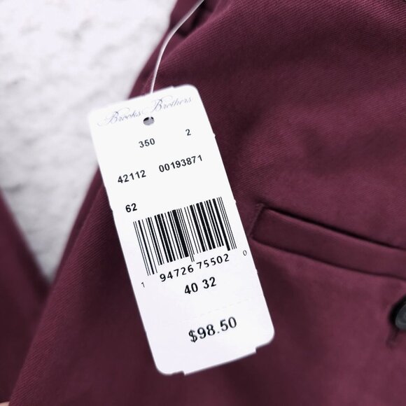 NWT BROOKS BROTHERS Clark Fit Advantage Chino Pants Burgundy Red Stretch 40x32 - Picture 6 of 9